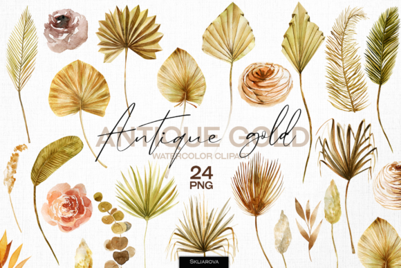 Discover the Timeless Elegance of Antique Gold. Elements Set.