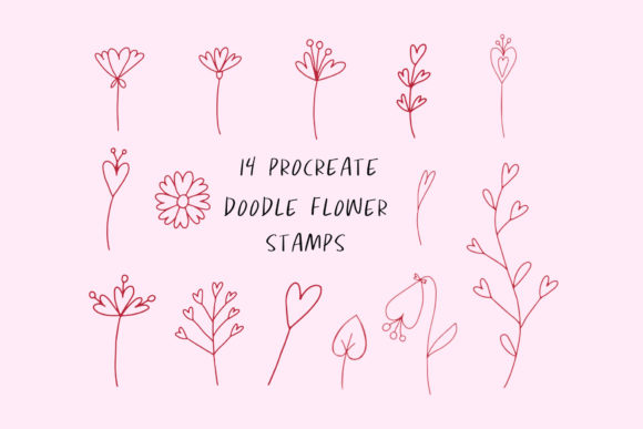 Enhance Your Art with 14 Procreate Doodle Flower Heart Stamps