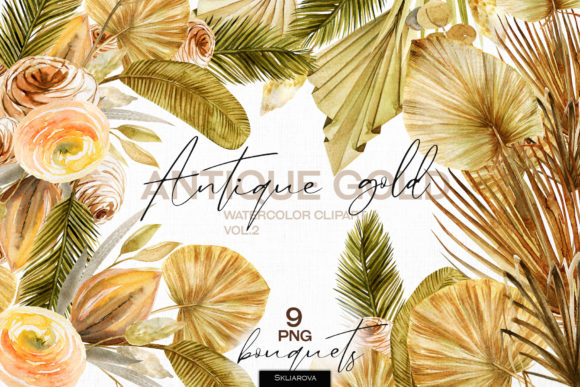 Enhancing Creative Projects with Antique Gold. Bouquets Set Vol.2