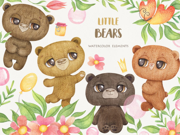 Explore the Adorable World of Watercolor Little Bears Clipart