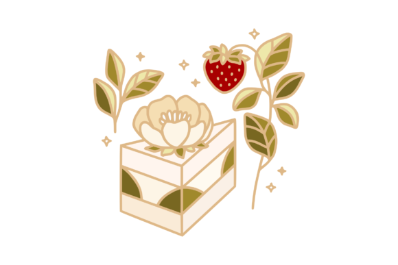 Strawberry Cake & Floral Design Elements
