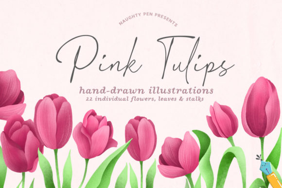 Unleash Creativity with Pink Tulips Hand-drawn Illustration